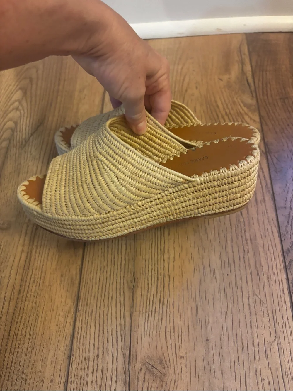 Natural Raffia Slide Wedge Sandals